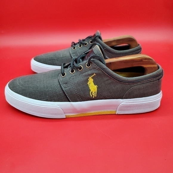 Polo Ralph Lauren Faxon Low Sneakers Men's 9D Shoes Grey Yellow - Picture 1 of 11